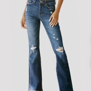 KanCan Dark Wash Distressed Flare Jeans Size 27"